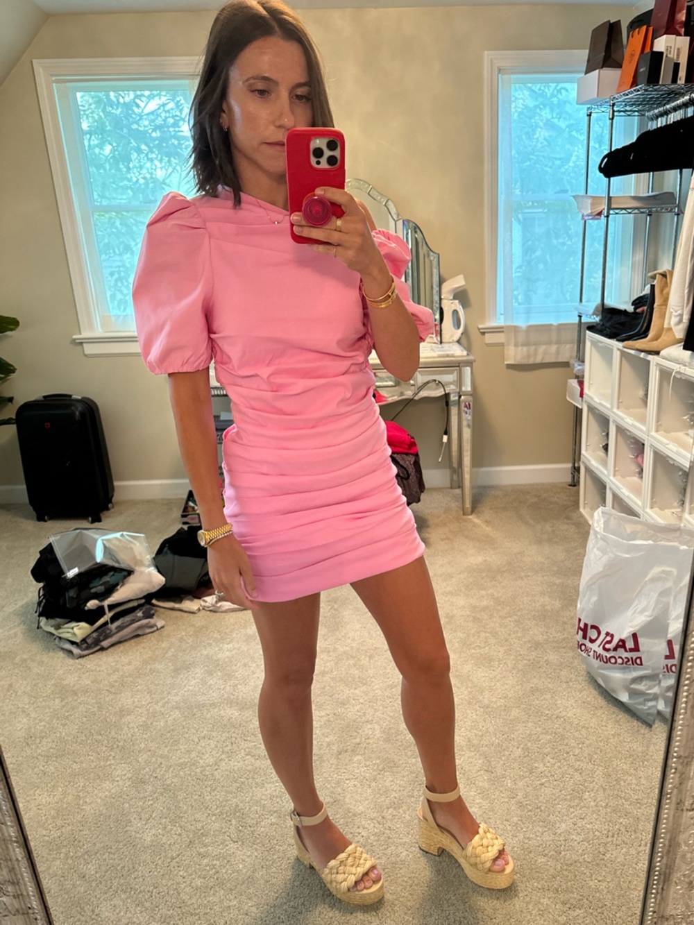 MAEVE Pink Rouched Off Shoulder Mini Dress S